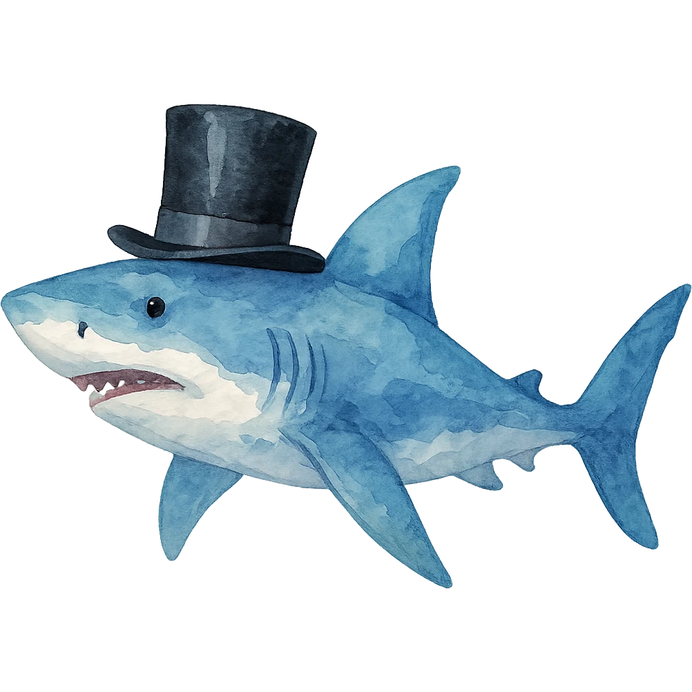 watercolor style shark with a top hat emoji