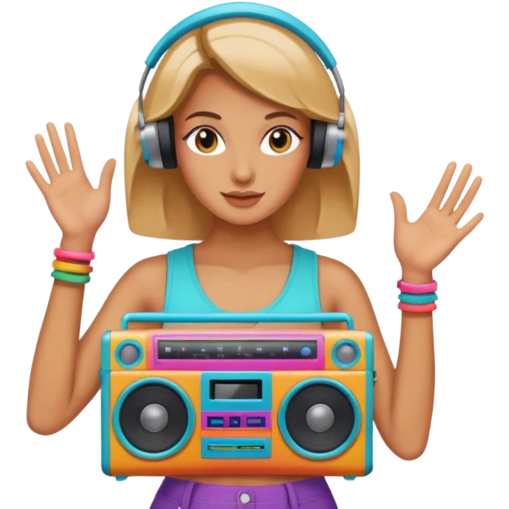 woman holding colorful boombox emoji