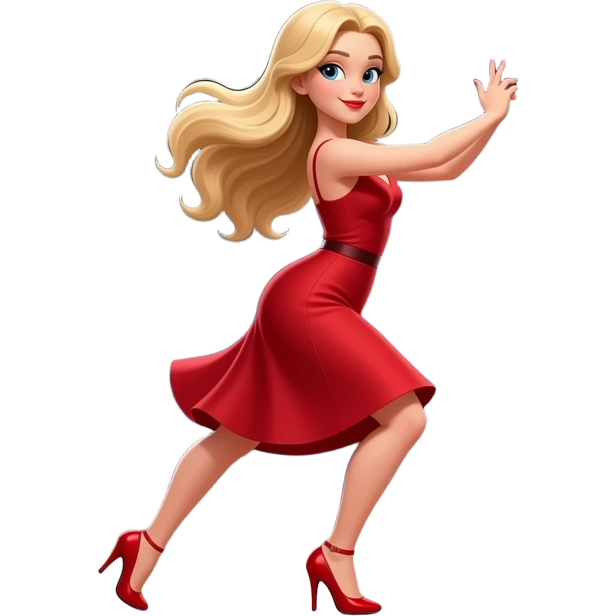 long blonde hair, dancing a tango in a red dress and red heels emoji