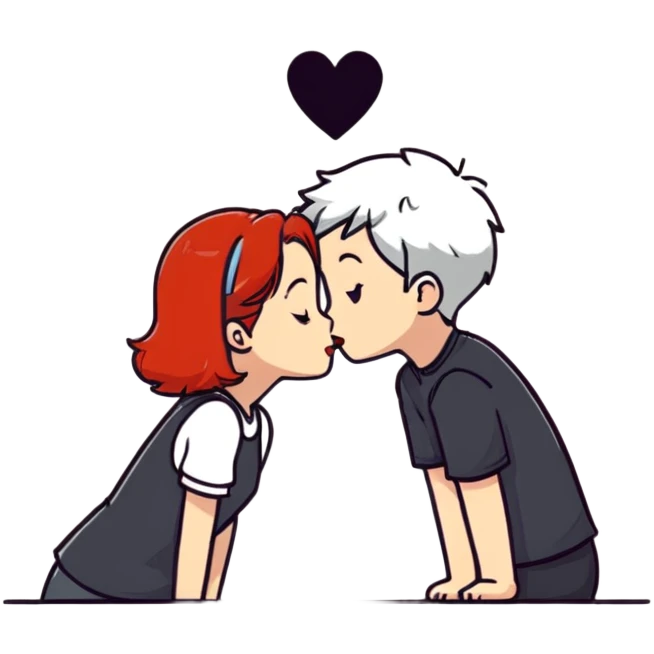 redhead girl kissing white-haired boy emoji