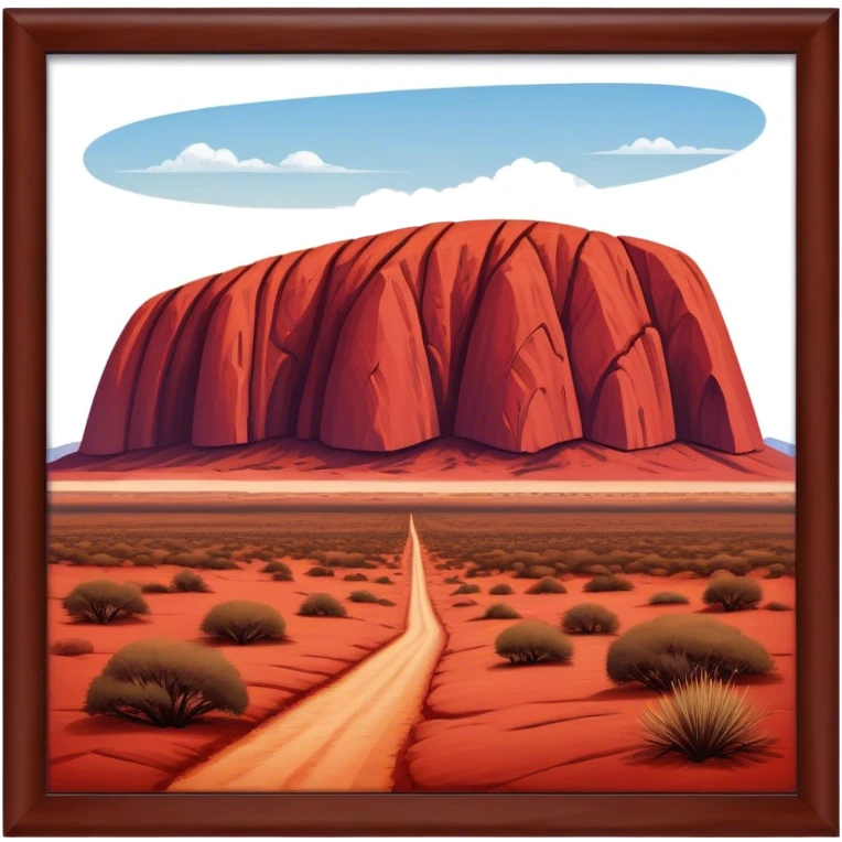 Cinematic Realistic Uluru Landmark Emoji, showcasing the massive, red monolith rising from the desert rendered with rich textures and warm, dramatic lighting. emoji