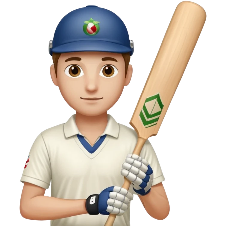 Cricketer in full white kit with bat and ball emoji