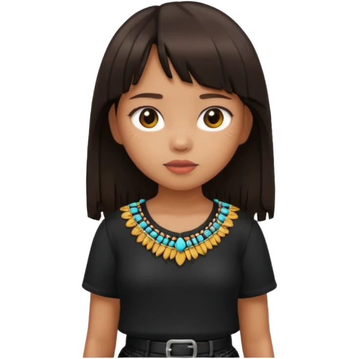 Philippino girl in black fringed shirt, with hand on hip emoji