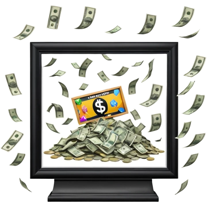 a billboard advertisement money falling down in front of it emoji