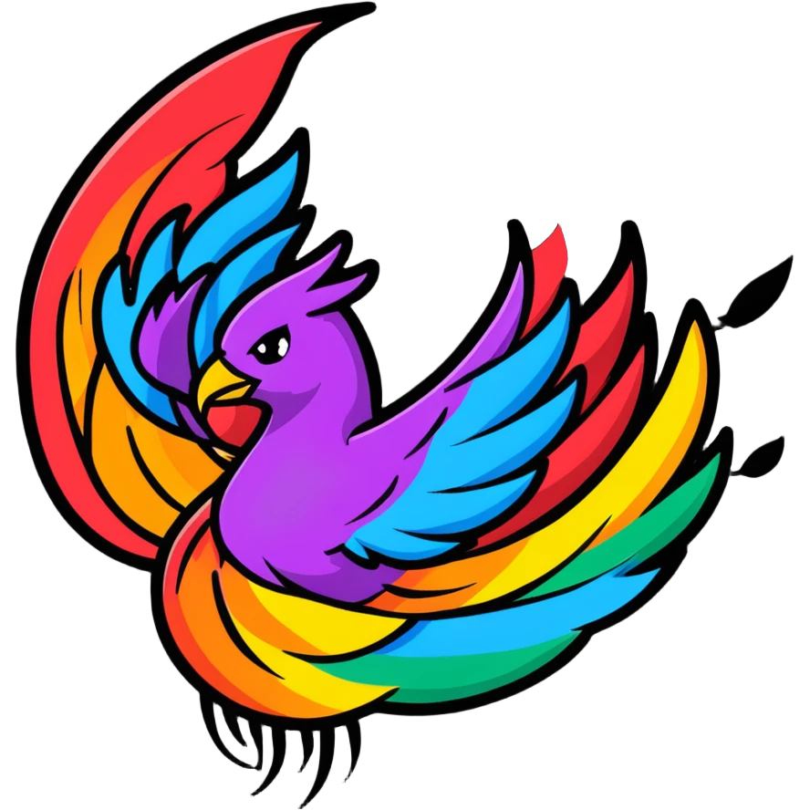 Colorful phoenix with rainbow fire feathers emoji