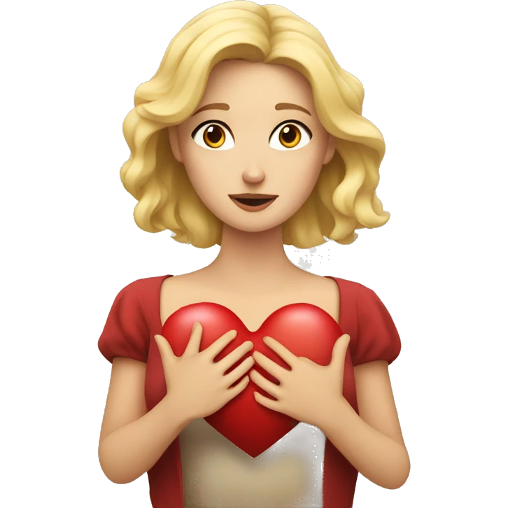 A European blonde woman holds her heart in her hands emoji