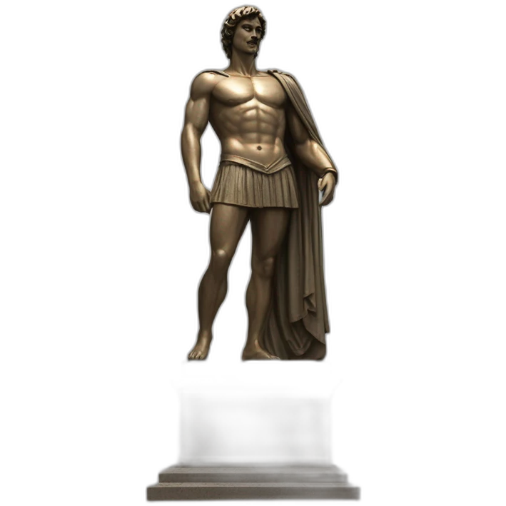 Grande estátua de um Homem romano sem roupa. Há destaque para sua v-line na cintura e seu bico do peito enorme. Pau grande. Olhando para a virilha emoji