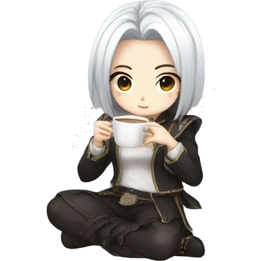 Honkai Star Rail’s Acheron in chibi form sipping coffee emoji