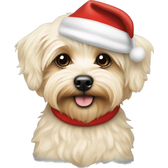 Cream colored Yorkipoo with Santa hat emoji