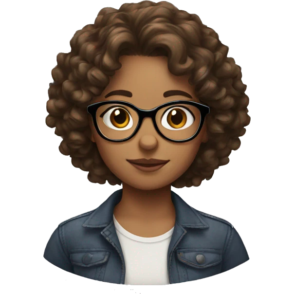 girl with brown curly mid length hair and glasses emoji