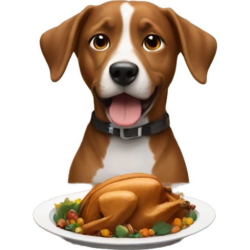 a dog at a table eating thanksgiving emoji