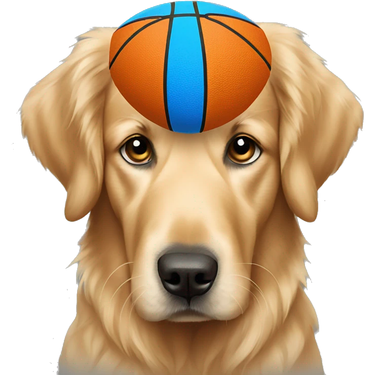 Golden Retriever with blue eyes and a basketball emoji