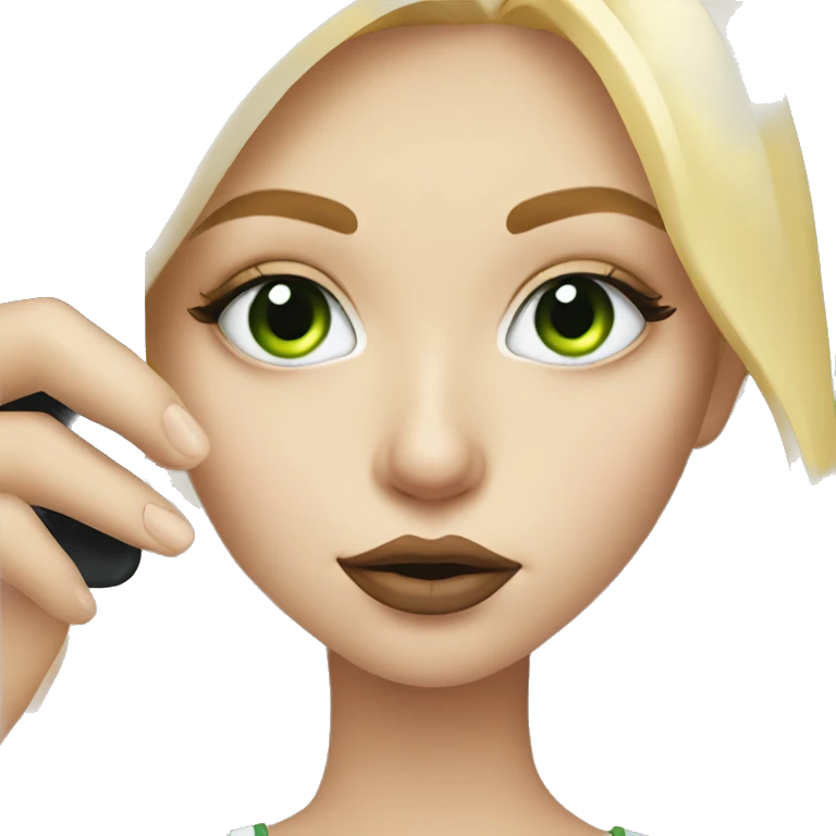 white green eyed blonde girl taking a selfie with duck lips emoji