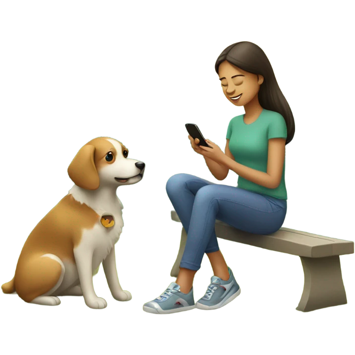 girl sitting outdoors with dog using her iphone for dog's health consult emoji