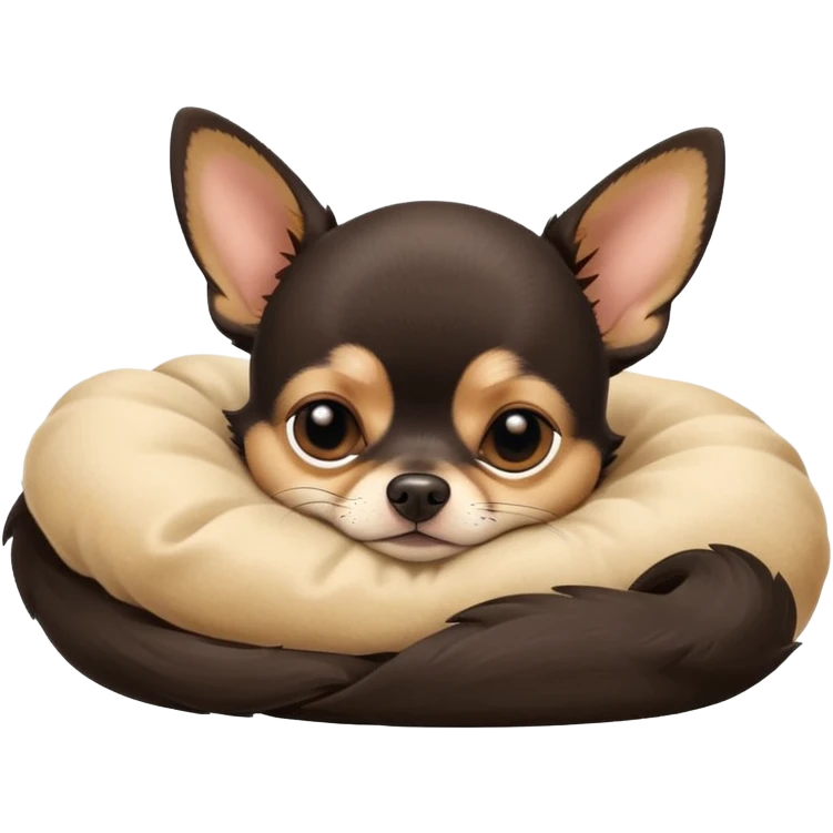 A high-resolution photo-realistic digital illustration of a cute black and tan chihuahua with big eyes shut sleeping lazily. emoji