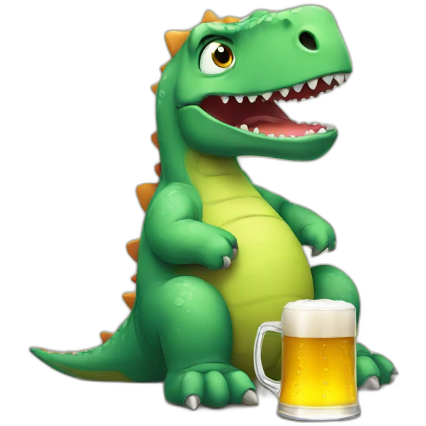 sad dinosaur with beer emoji