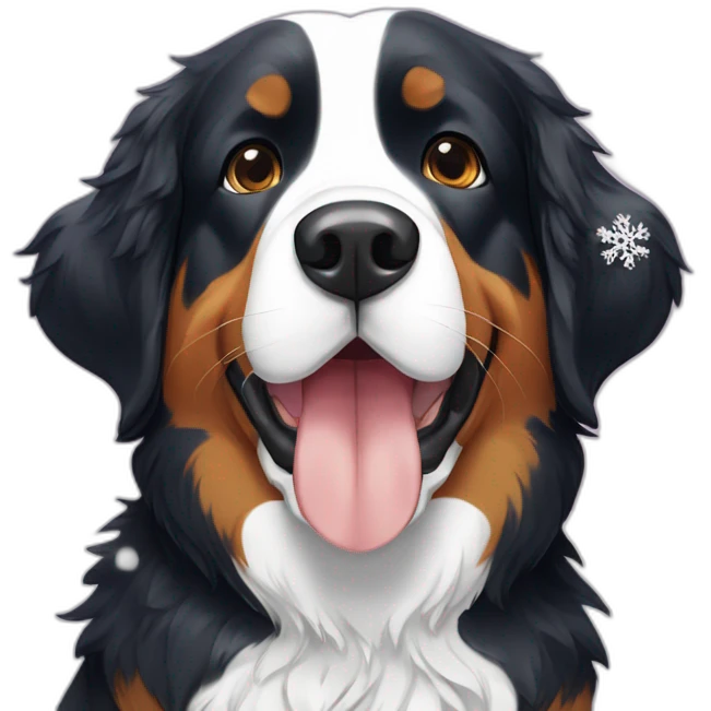bernese mountain dog under big snowflakes emoji