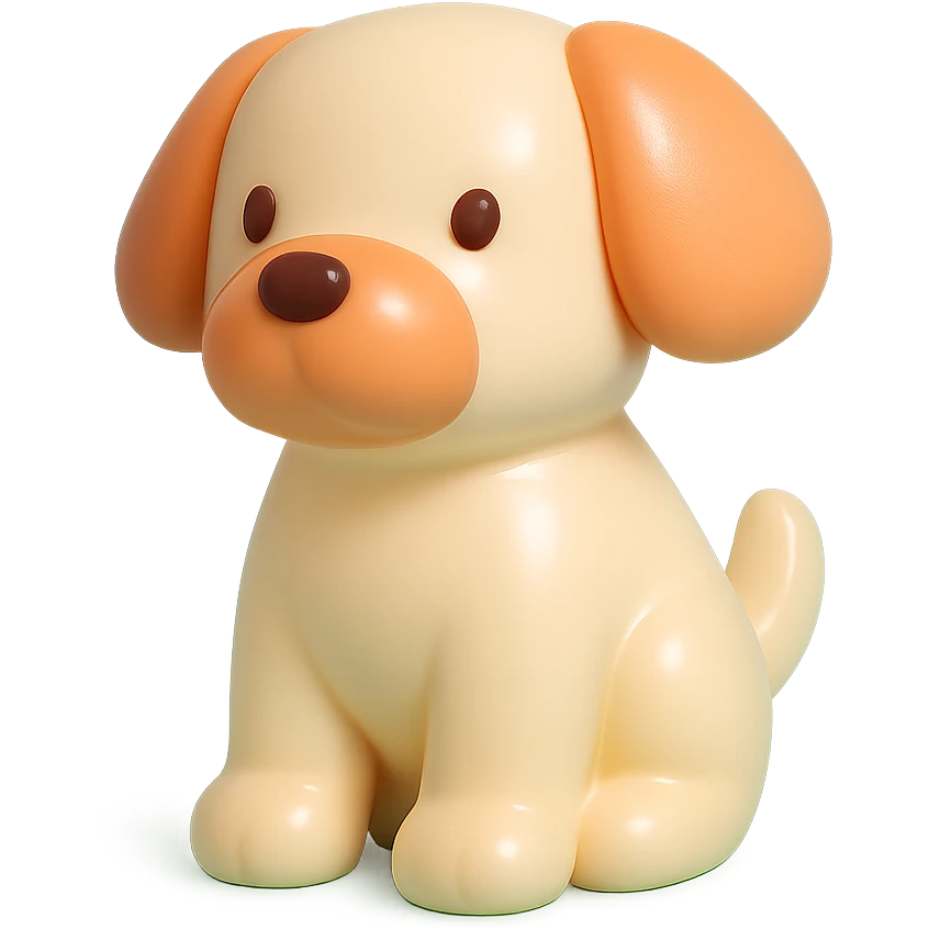               Transform {subject} into a soft vinyl figure with a smooth, glossy surface. The material should look slightly rubbery and tactile, with minimalistic curves and a matte-gloss hybrid finish. Use pastel or soft solid colors. The surface is seamless, with no visible textures or roughness. Studio lighting, vibrant background, clean, playful, designer toy aesthetic. {subject} = dog emoji