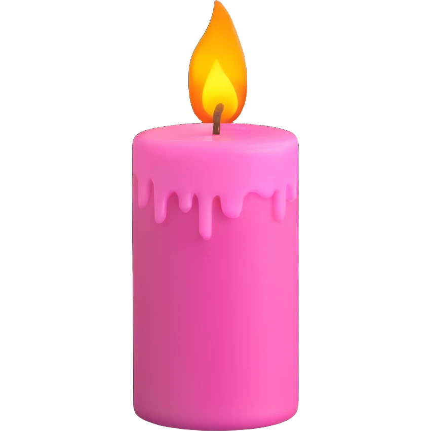Draw a pink candle with a flame on it at an angle of 15 degrees from the vertical. emoji