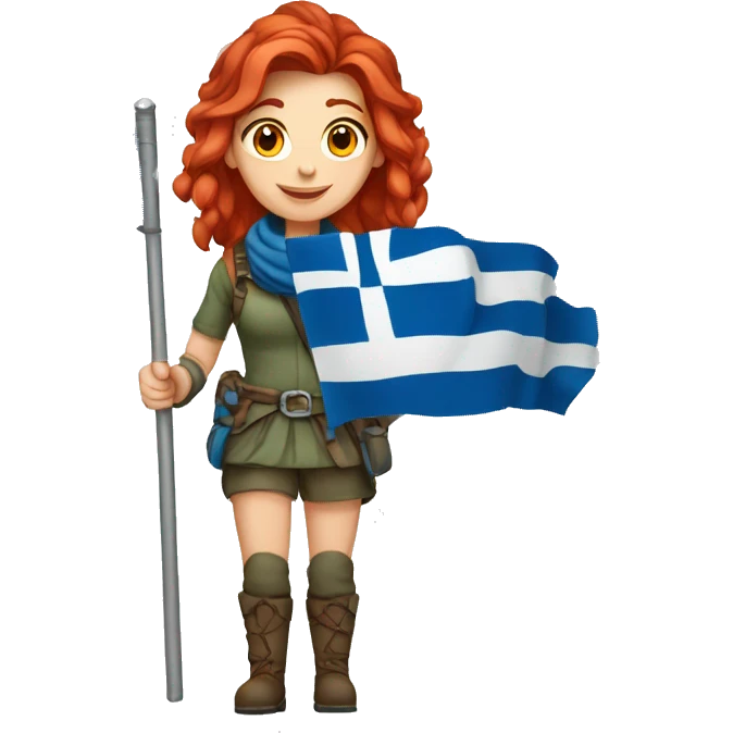 female winter mountaineer red hair holding greek flag emoji