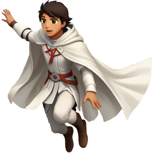 An icon featuring a hero performing a leap of faith from a tower in Florence, inspired by adventure games like Assassin's Creed. The design captures the dramatic moment mid-air, with detailed architecture and a bustling city below. Transparent background emoji