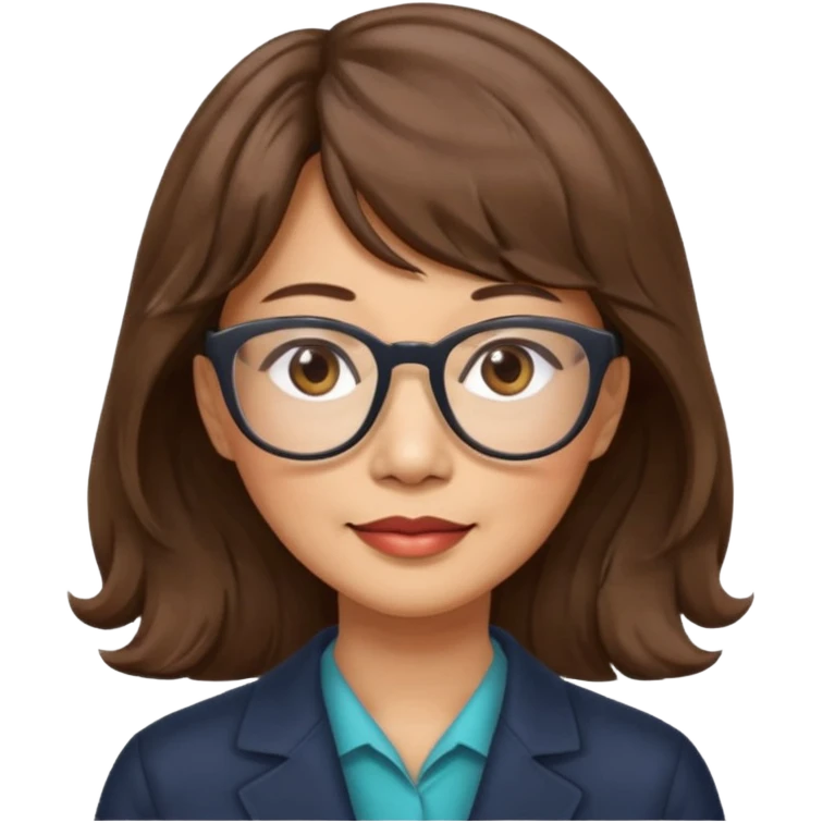 asian woman 50 yr old wavy hair bangs glasses a bit older emoji