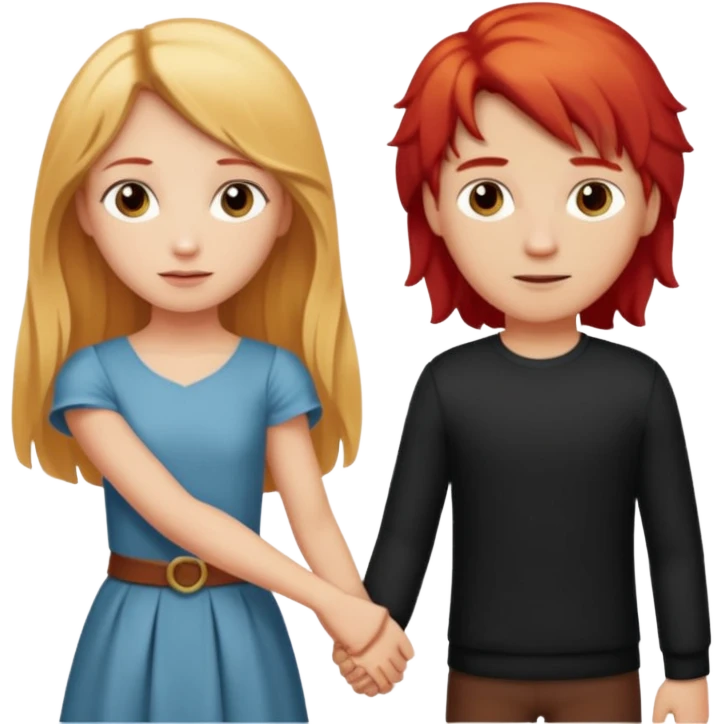 Blonde haired pretty girl holding hand with long red haired stoic manly boy emoji