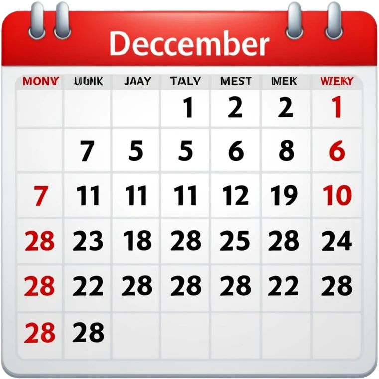 create a calendar for december 2026 , monday comes first day of the week and highlight with red 15-28 december emoji