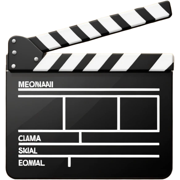 Ultra simplified movie clapper with black and white colors, two simple rectangles with a diagonal line, minimal design emoji