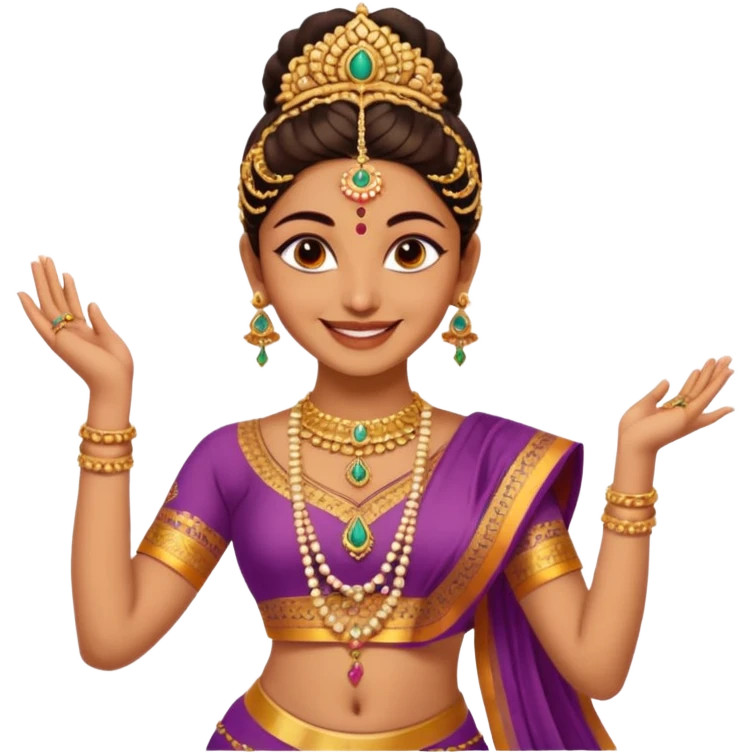 realistic bharathanatyam dancer with a smiling face and beautiful meenakshi pose emoji