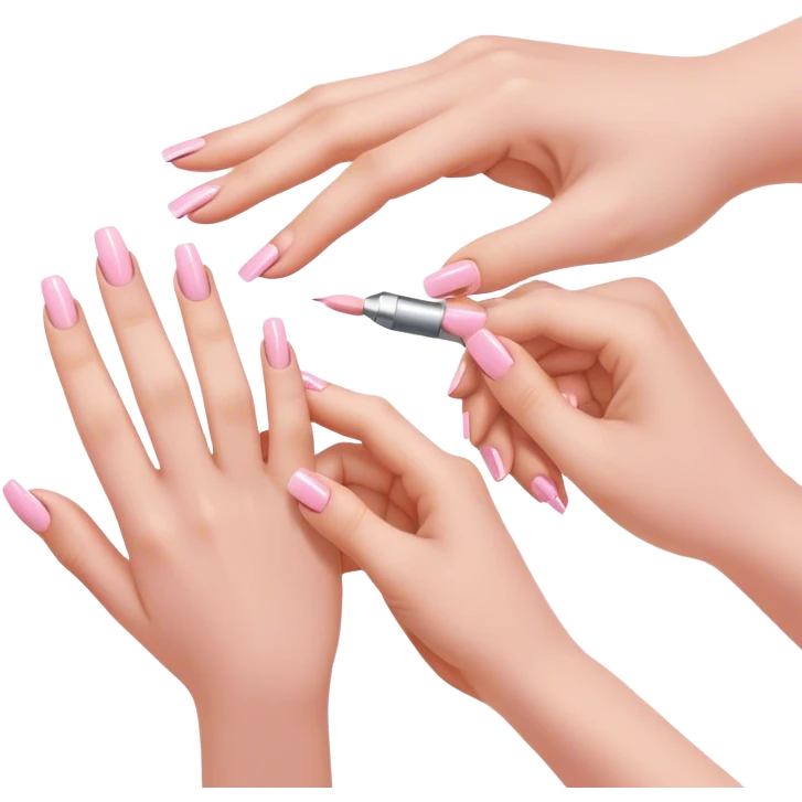 acrylic nails being painted in light pink emoji