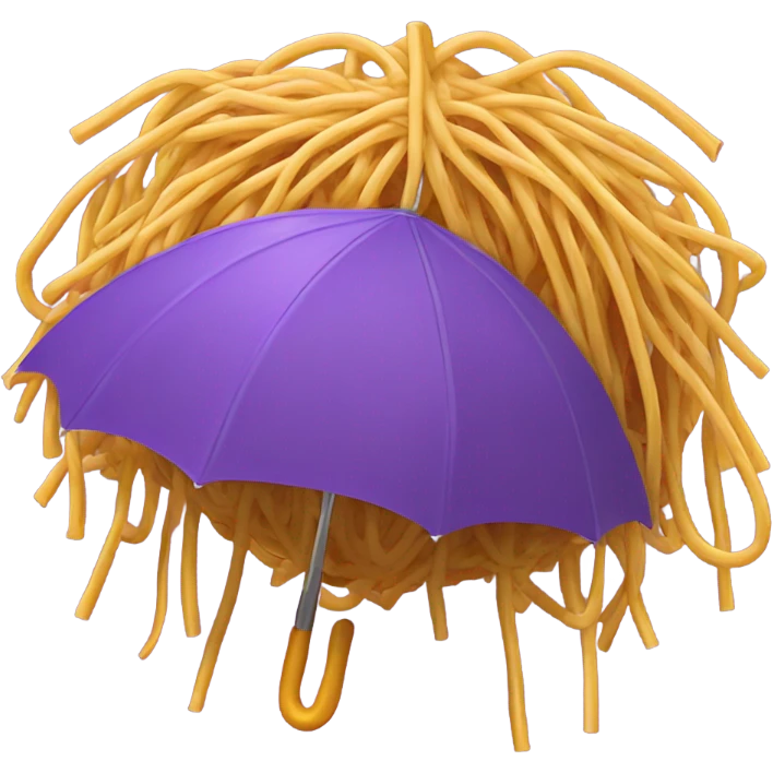 Purple spherical umbrella with spaghetti rained on it emoji