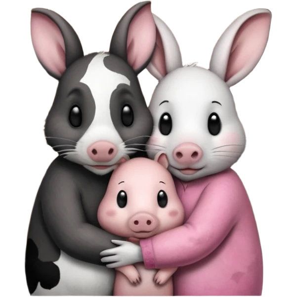 Home of rat, pig, cow, rabbit hugs emoji