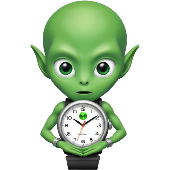 Alien with a watch saying 4:00 emoji