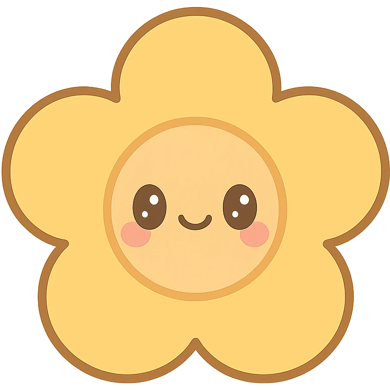 yellow flower-shaped candy, kawaii style, isolated on transparent background emoji