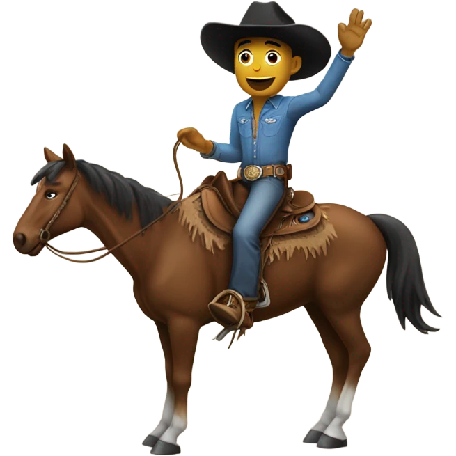 Cowboy riding horse waving the cowboy hat emoji