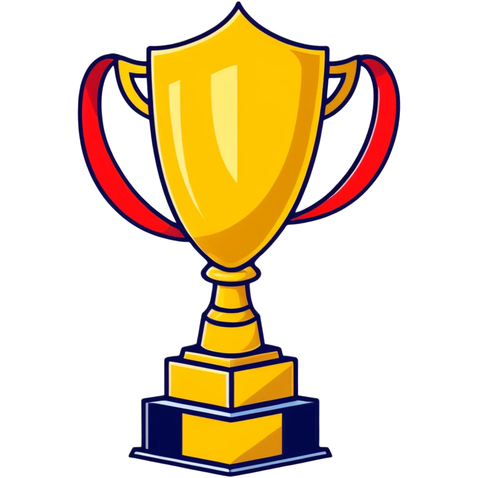 golden championship trophy with red ribbons emoji