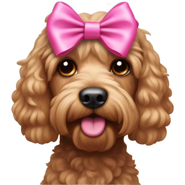 Cockapoo with a pink bow on the head emoji
