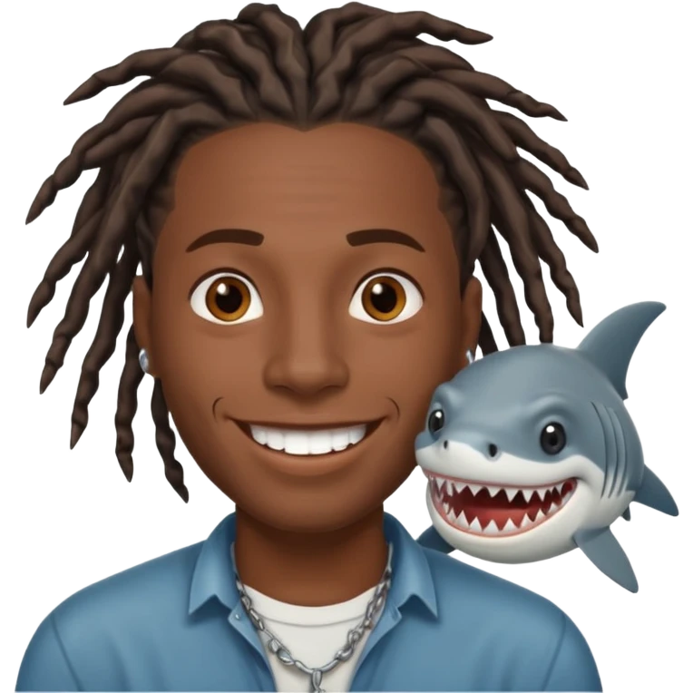 Dark skin black male with locs and shark bite piercings emoji