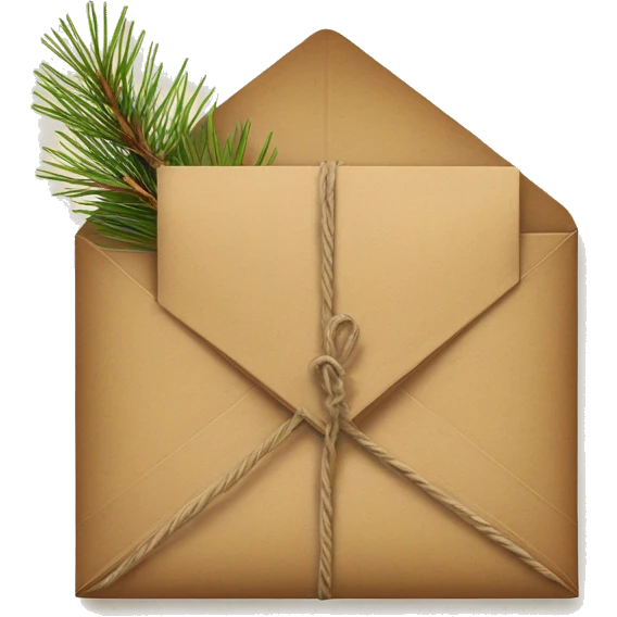 Light brown envelope wrapped in twine with pine emoji