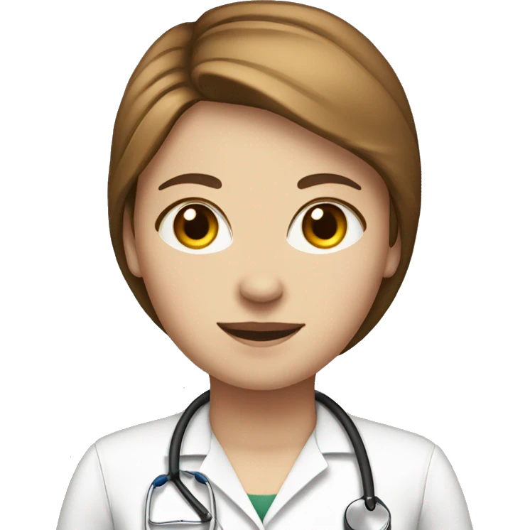 White girl with brown short hair with stethoscope emoji