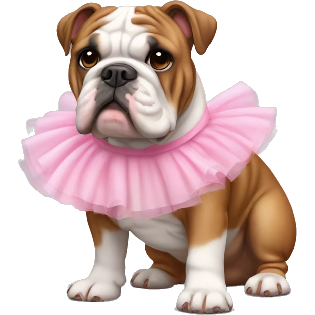 Brown and white English bulldog wearing pink skirt tutu  emoji