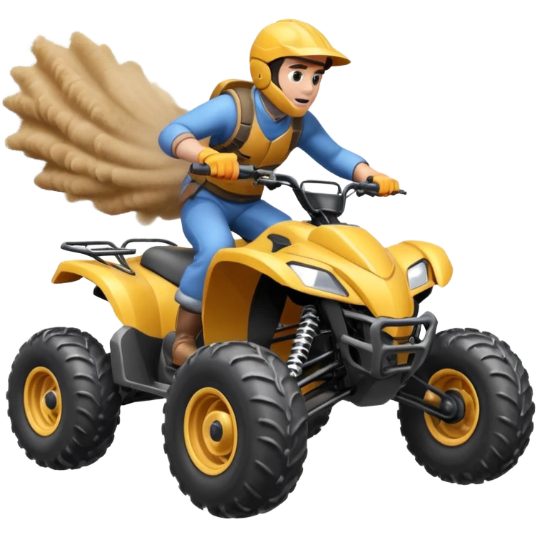 man riding an ATV, dynamic action pose, off-road vehicle, dust trail, 3D cartoon, mobile game icon style, clean background, no text, no watermark

 emoji