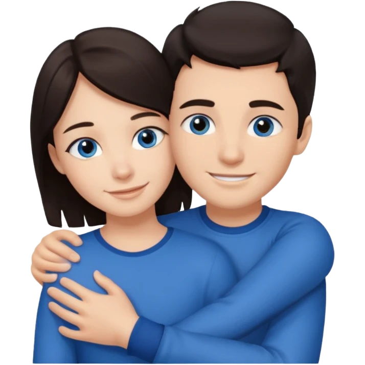  Chłopak z ciemnymi włosami i z ciemnymi oczami przytulający się do brunetki z niebieskimi oczami emoji