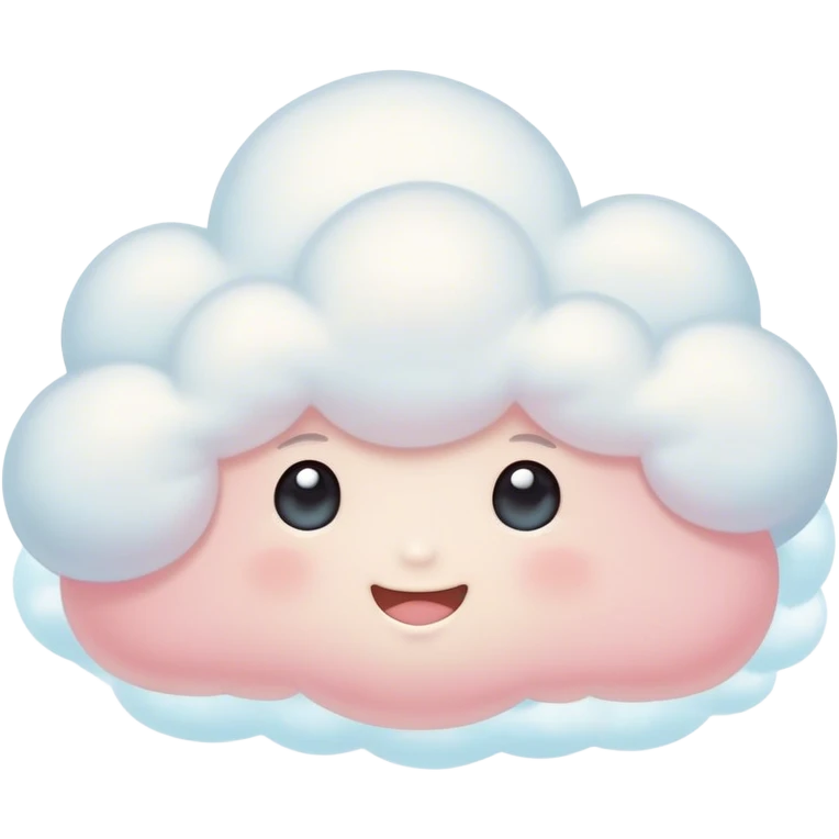 Cinematic tiny snuggly cloud, soft fluffy texture, gentle glowing edges, cute blushing cheeks, floating peacefully in a pastel sky, warm and dreamy. emoji