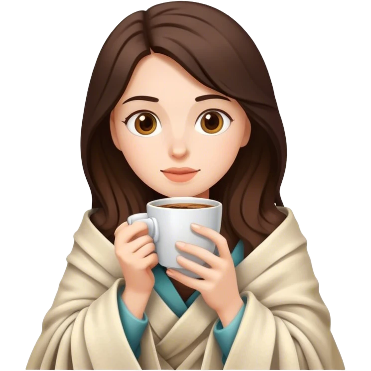 Brunette Drinking coffee wrapped in blanket emoji