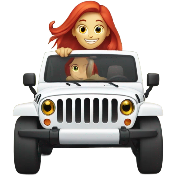 White Jeep with a red headed girl driving emoji