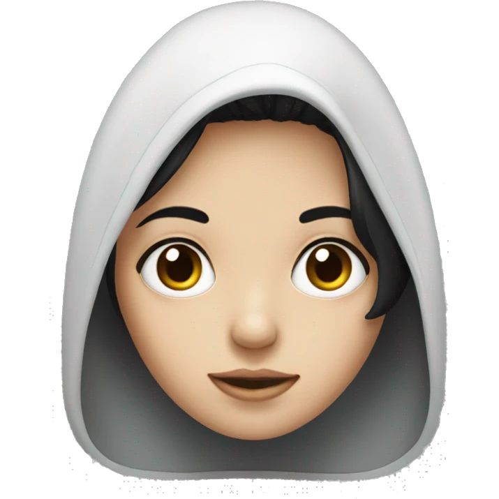 A girl with hooded eyes with medium black hair and white emoji