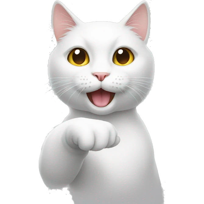 White cat showing finger emoji