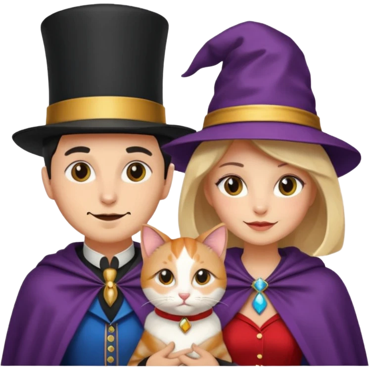 magician couple and their pet cat emoji